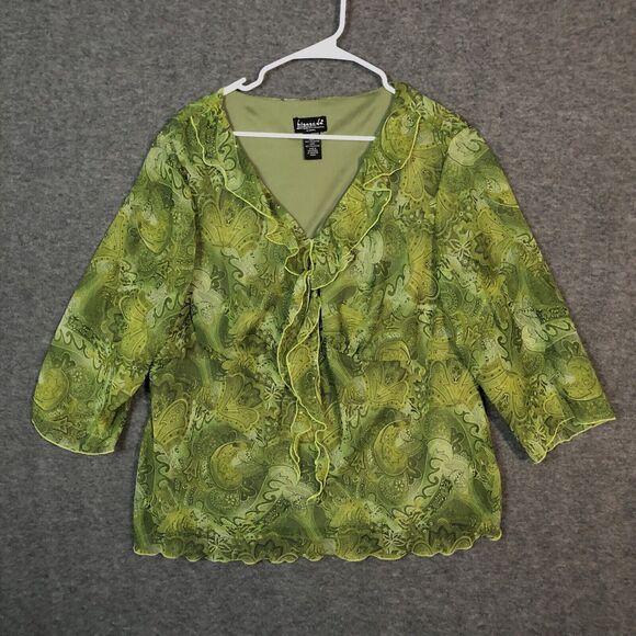biyaycda Woman 2X Blouse V-Neck Ruffle Sequin Top Paisley 3/4 SLV Boho Peasant - Picture 1 of 7